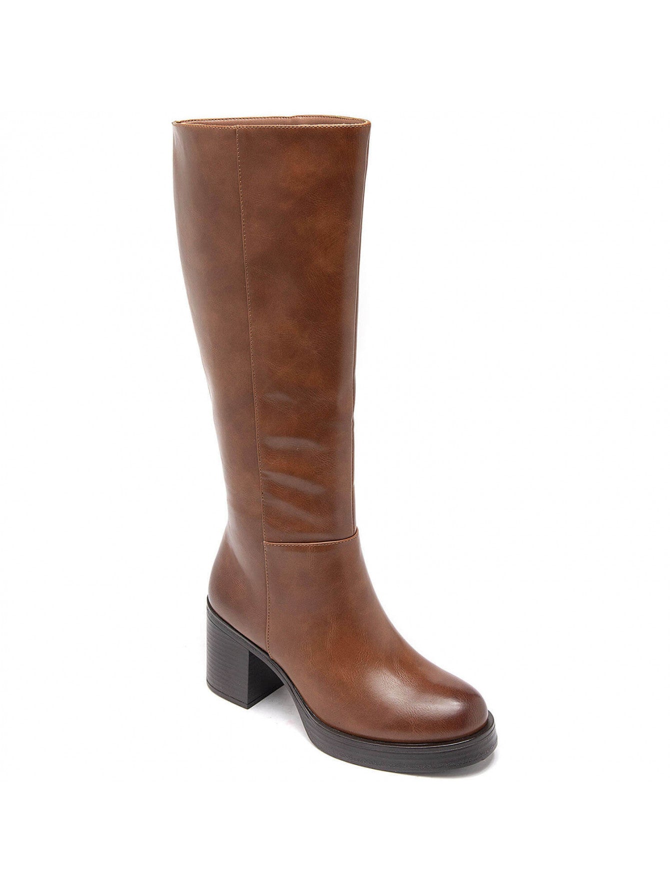 BOTTES HAUTES MARRON À TALON ÉPAIS - Casualmode.fr