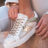 BASKETS DORÉES FEMME À PAILLETTES ET ÉTOILE SCINTILLANTE - Casualmode.fr