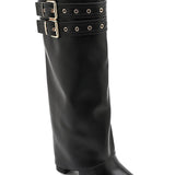 BOTTES NOIRES HAUTES À SANGLES ET BOUCLES DORÉES - Casualmode.fr