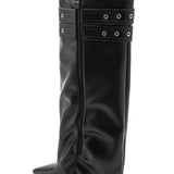 BOTTES NOIRES HAUTES À SANGLES ET BOUCLES DORÉES - Casualmode.fr