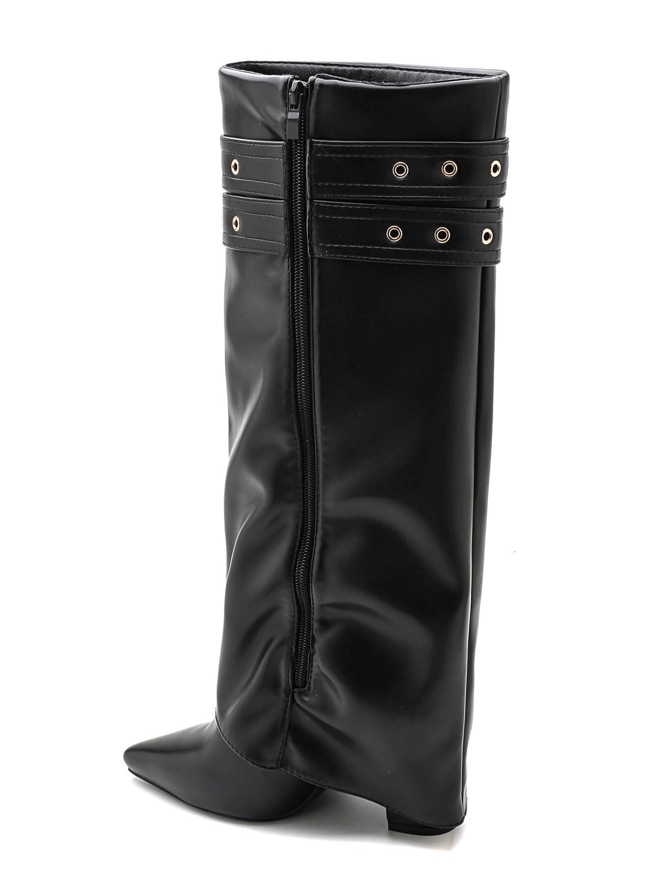 BOTTES NOIRES HAUTES À SANGLES ET BOUCLES DORÉES - Casualmode.fr