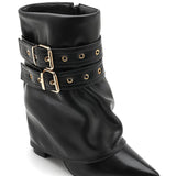 BOTTINES NOIRES À SANGLES ET BOUCLES MÉTALLIQUES - Casualmode.fr