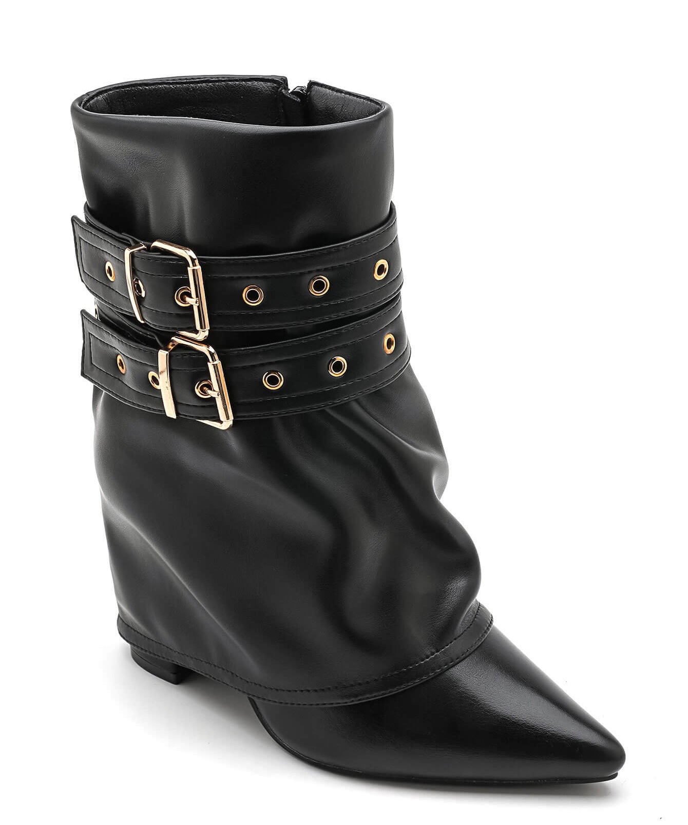 BOTTINES NOIRES À SANGLES ET BOUCLES MÉTALLIQUES - Casualmode.fr