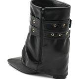 BOTTINES NOIRES À SANGLES ET BOUCLES MÉTALLIQUES - Casualmode.fr