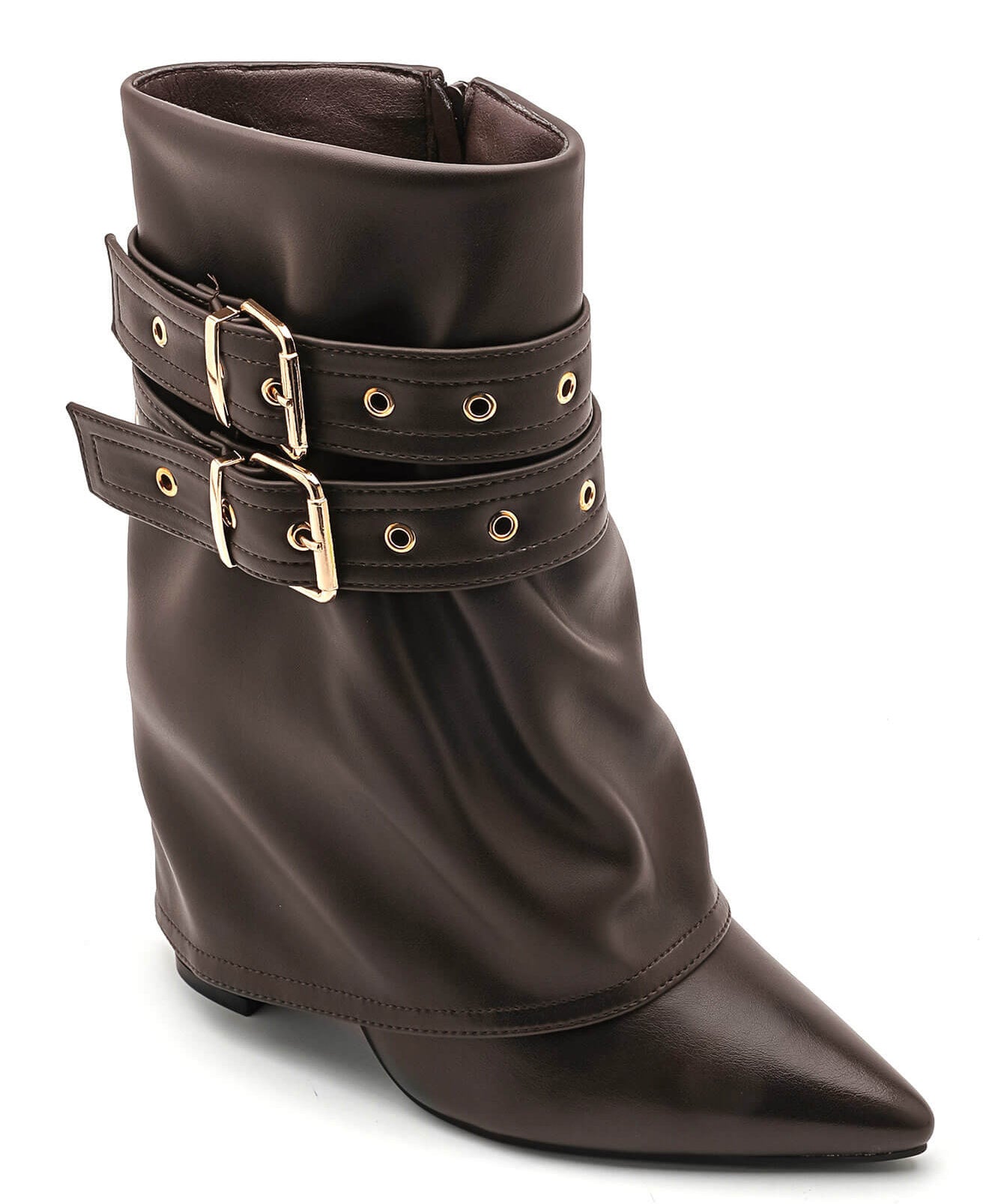 BOTTINES MARRON À SANGLES ET ŒILLETS - Casualmode.fr