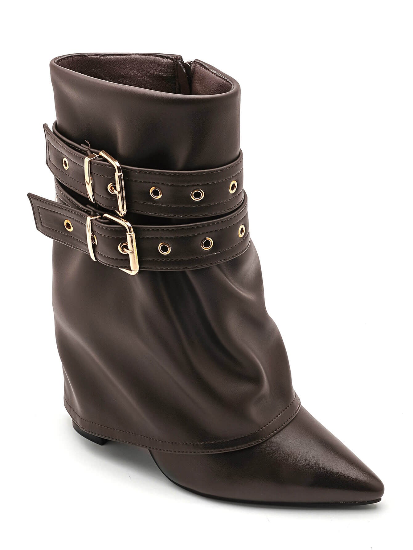 BOTTINES MARRON À SANGLES ET ŒILLETS - Casualmode.fr