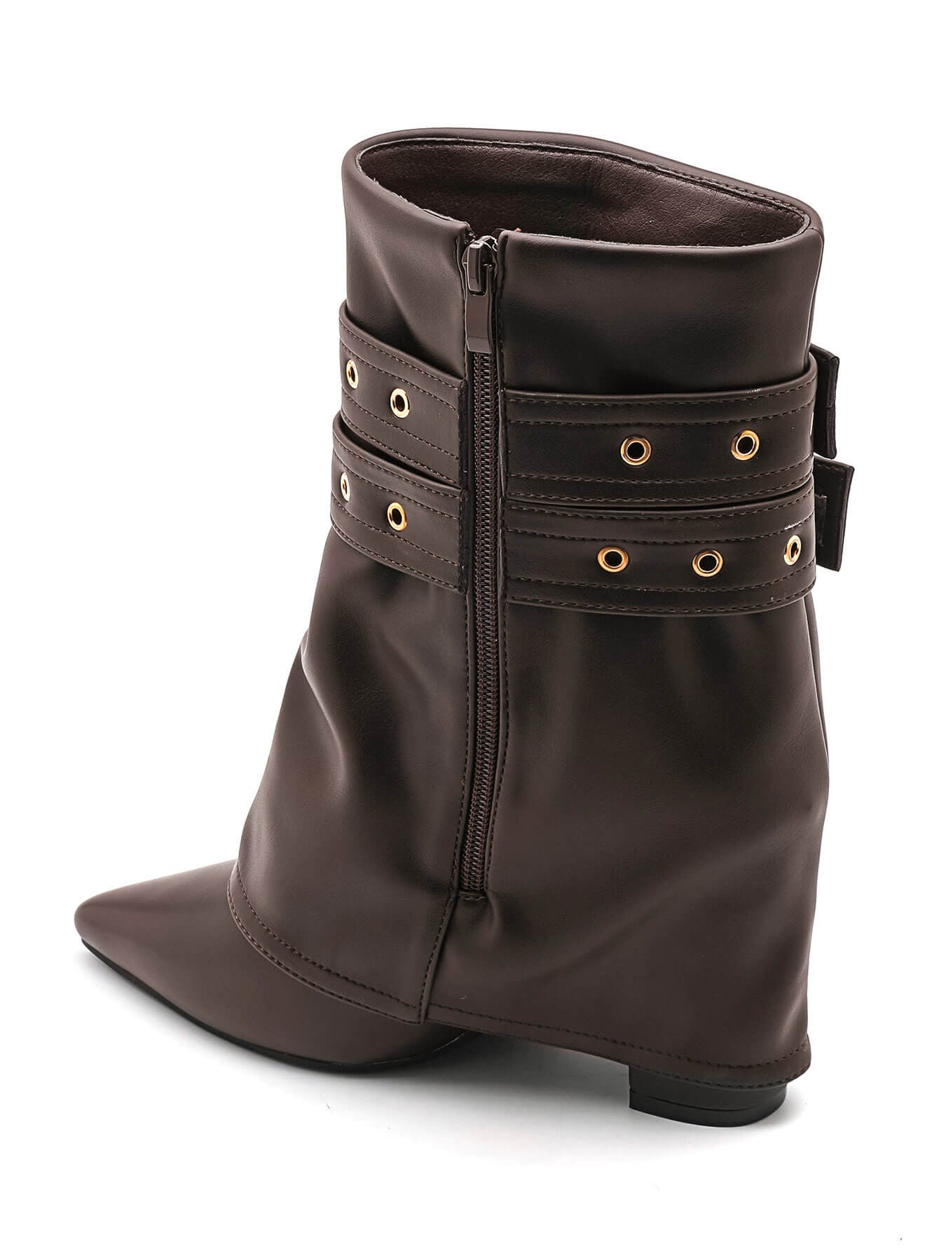 BOTTINES MARRON À SANGLES ET ŒILLETS - Casualmode.fr