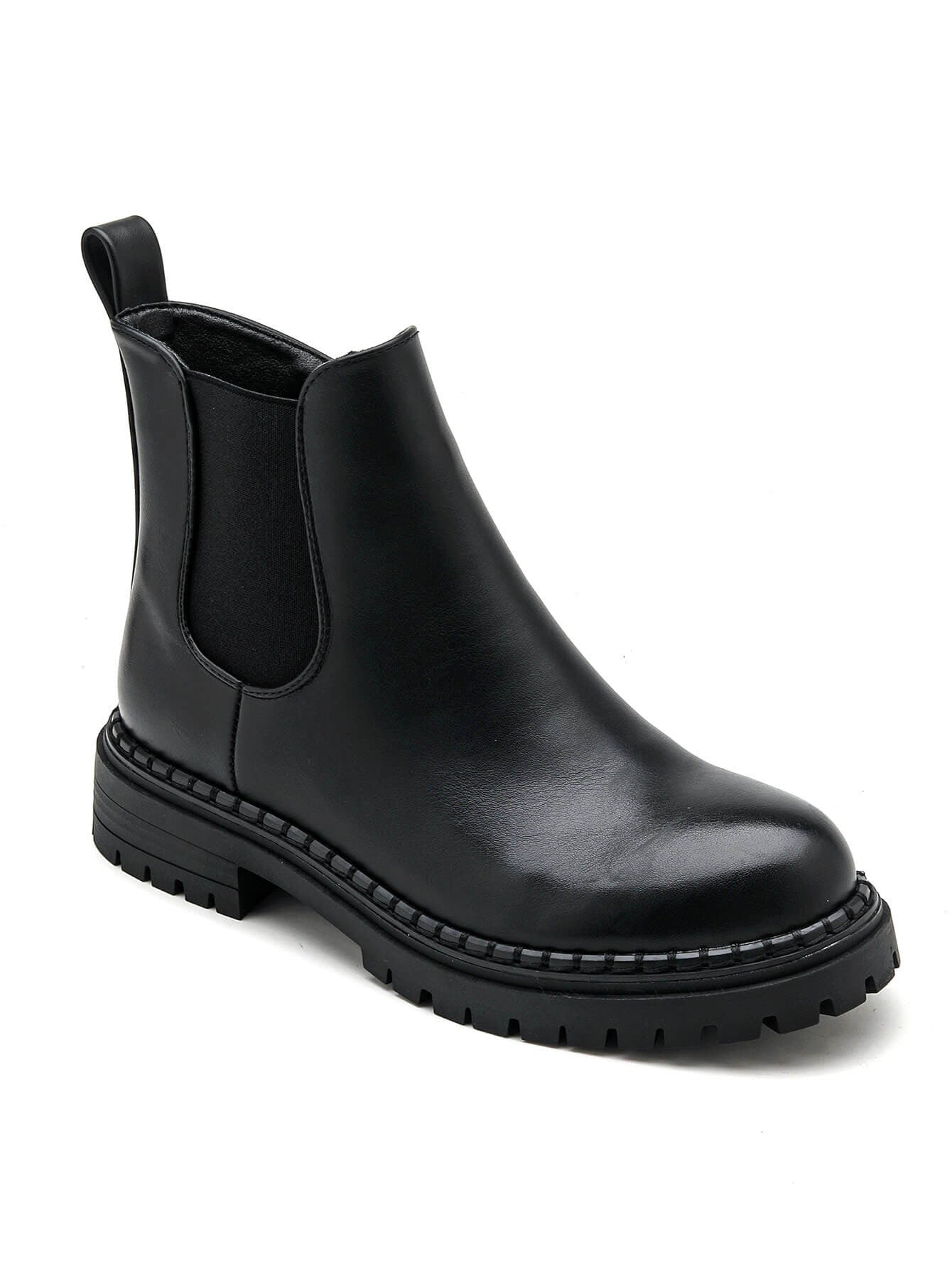 BOTTINES CHELSEA NOIRES EN SIMILI CUIR AVEC SEMELLE CRANTÉE - Casualmode.fr