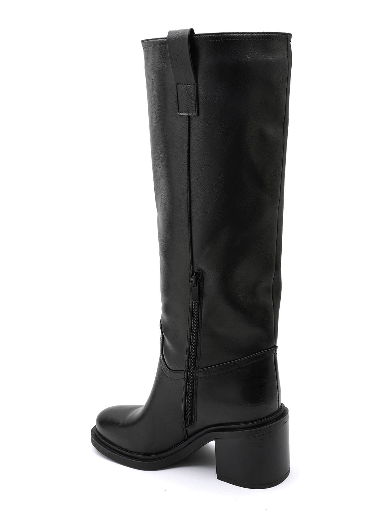 BOTTES NOIRES FEMME HAUTES – TALON BLOC 7 CM AVEC FERMETURE ZIP - Casualmode.fr
