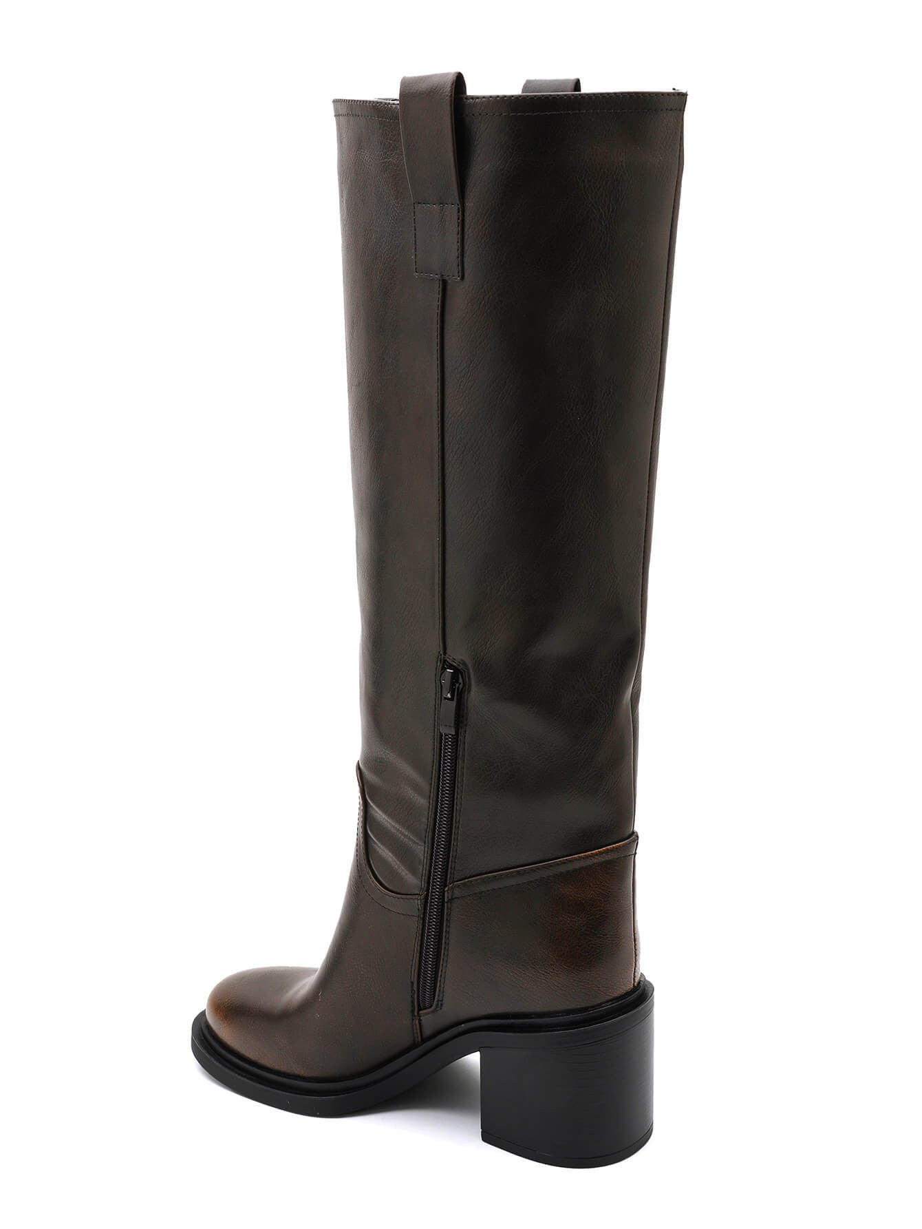 BOTTES FEMME MARRON HAUTES – TALON BLOC 7 CM AVEC FERMETURE ZIP - Casualmode.fr