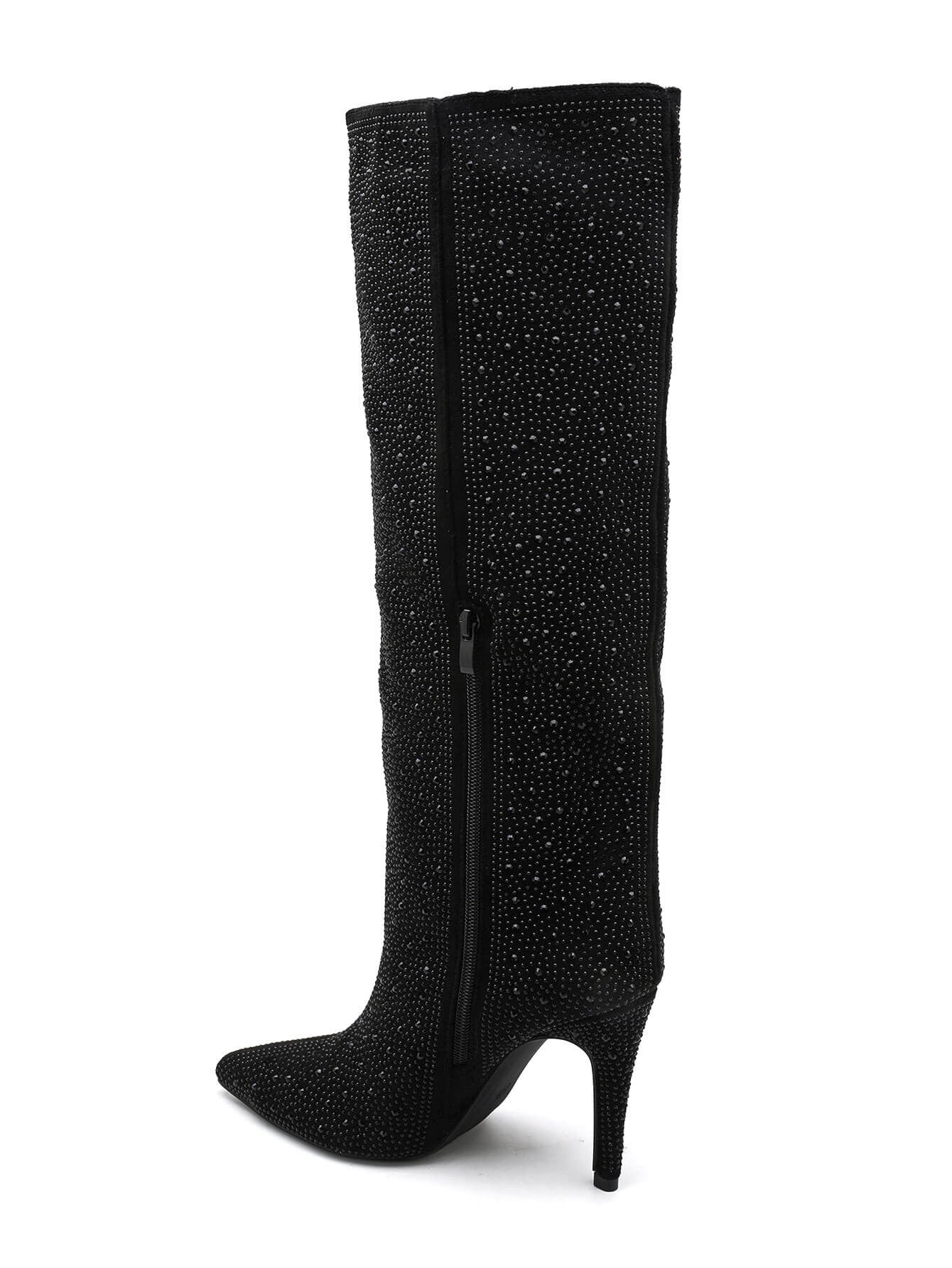 BOTTES NOIRES STRASS – TALON AIGUILLE GLAMOUR - Casualmode.fr