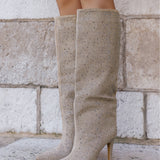 BOTTES BEIGE STRASS – TALON AIGUILLE GLAMOUR - Casualmode.fr
