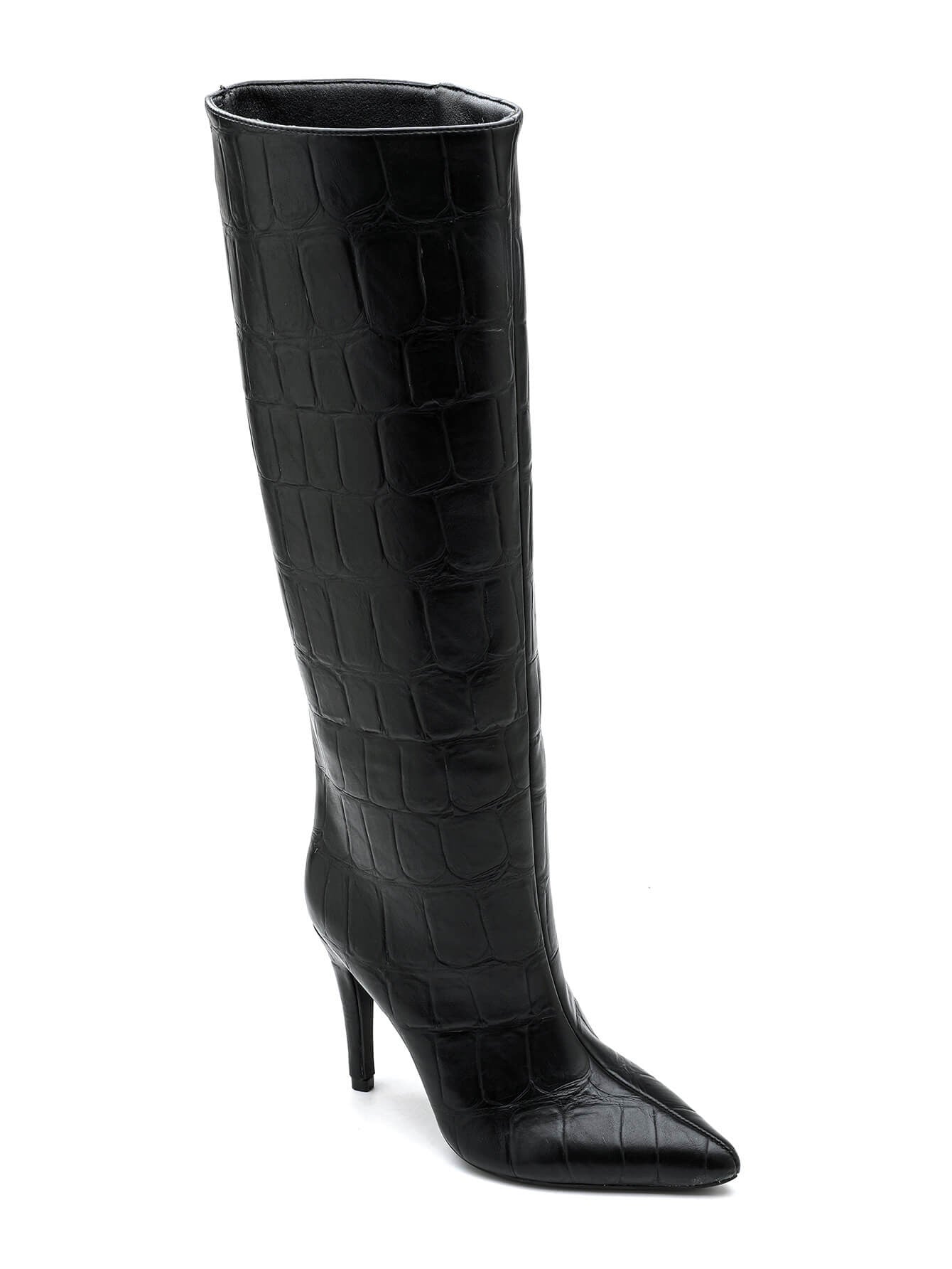 BOTTES NOIRES EFFET CROCO – TALON AIGUILLE CHIC - Casualmode.fr