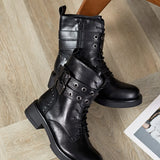 BOTTINES NOIRES FEMME AVEC DOUBLE BOUCLE ET CLOUS DÉCORATIFS - Casualmode.fr