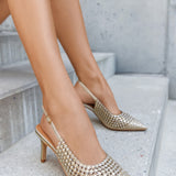 ESCARPINS DORÉS À STRASS AVEC BRIDE ARRIÈRE - Casualmode.fr