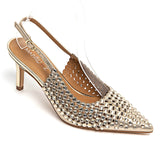 ESCARPINS DORÉS À STRASS AVEC BRIDE ARRIÈRE - Casualmode.fr