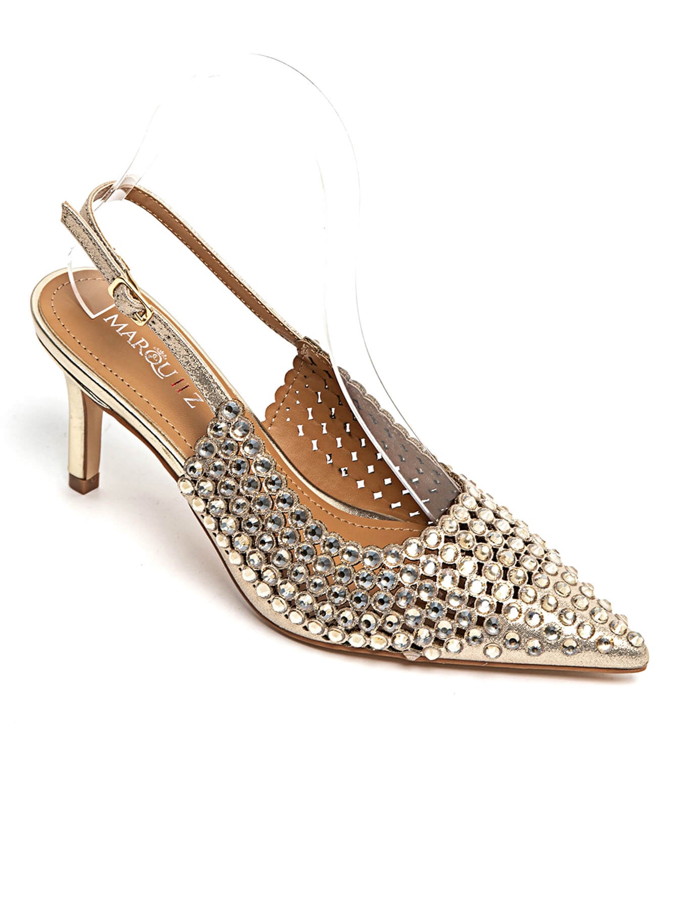 ESCARPINS DORÉS À STRASS AVEC BRIDE ARRIÈRE - Casualmode.fr