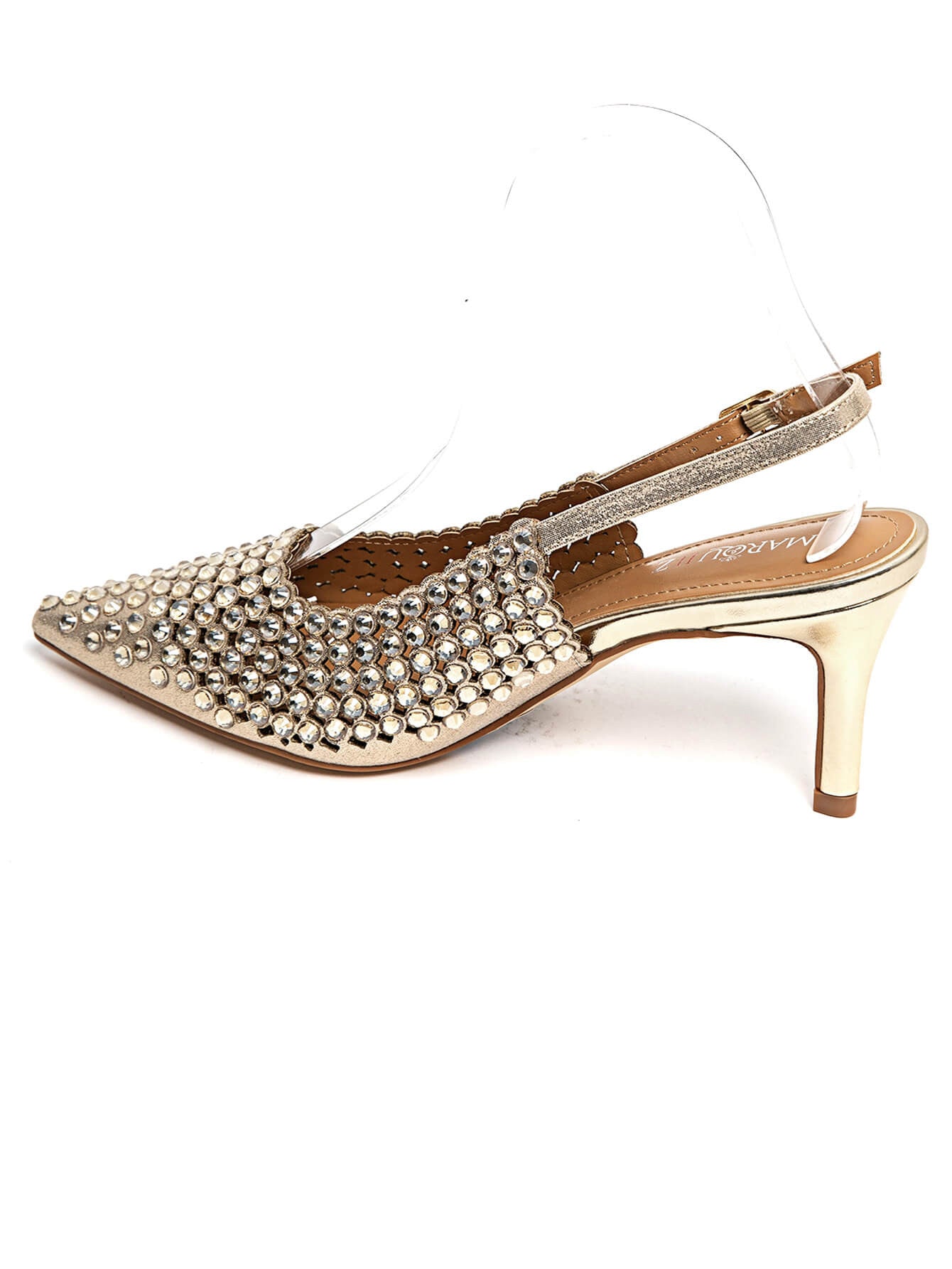 ESCARPINS DORÉS À STRASS AVEC BRIDE ARRIÈRE - Casualmode.fr