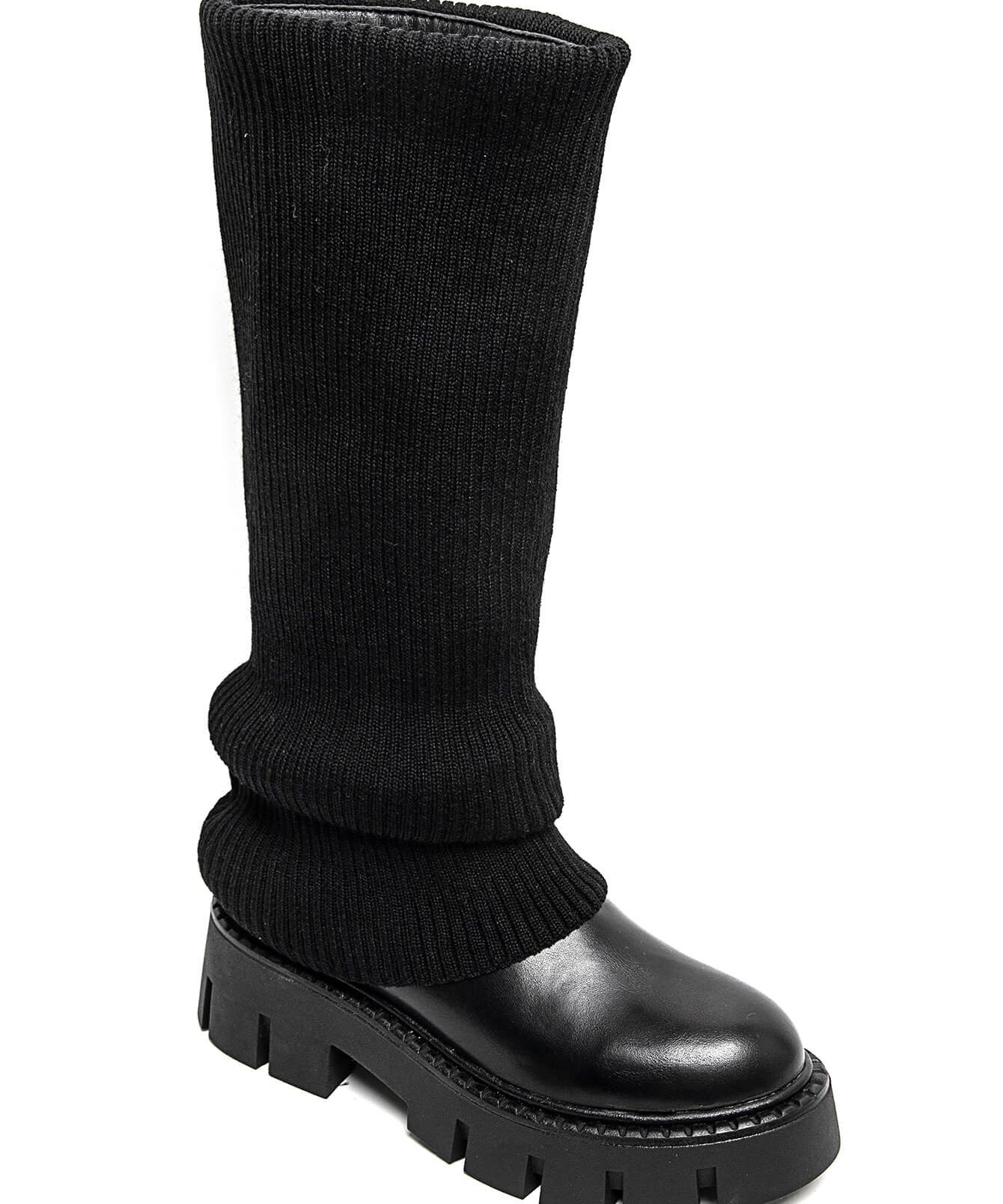 BOTTES NOIRES STYLE CHAUD – TIGE EN MAILLE ET SEMELLE CRANTÉE - Casualmode.fr