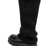 BOTTES NOIRES STYLE CHAUD – TIGE EN MAILLE ET SEMELLE CRANTÉE - Casualmode.fr