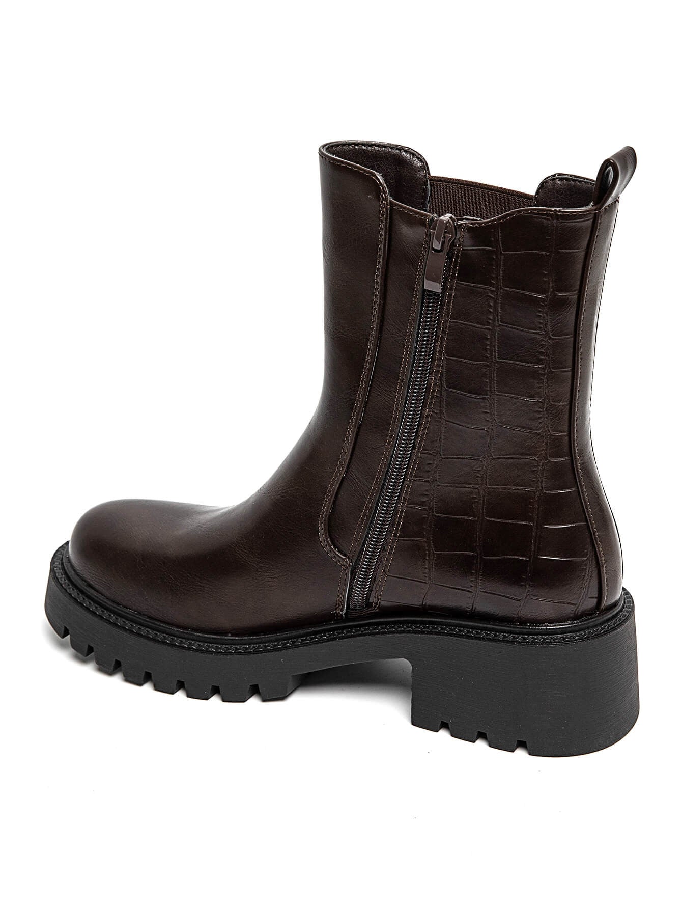 BOTTINES MARRON SEMELLE ÉPAISSE EFFET CROCO - Casualmode.fr