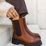 BOTTINES CHELSEA CUIR CARAMEL À SEMELLE ÉPAISSE - Casualmode.fr