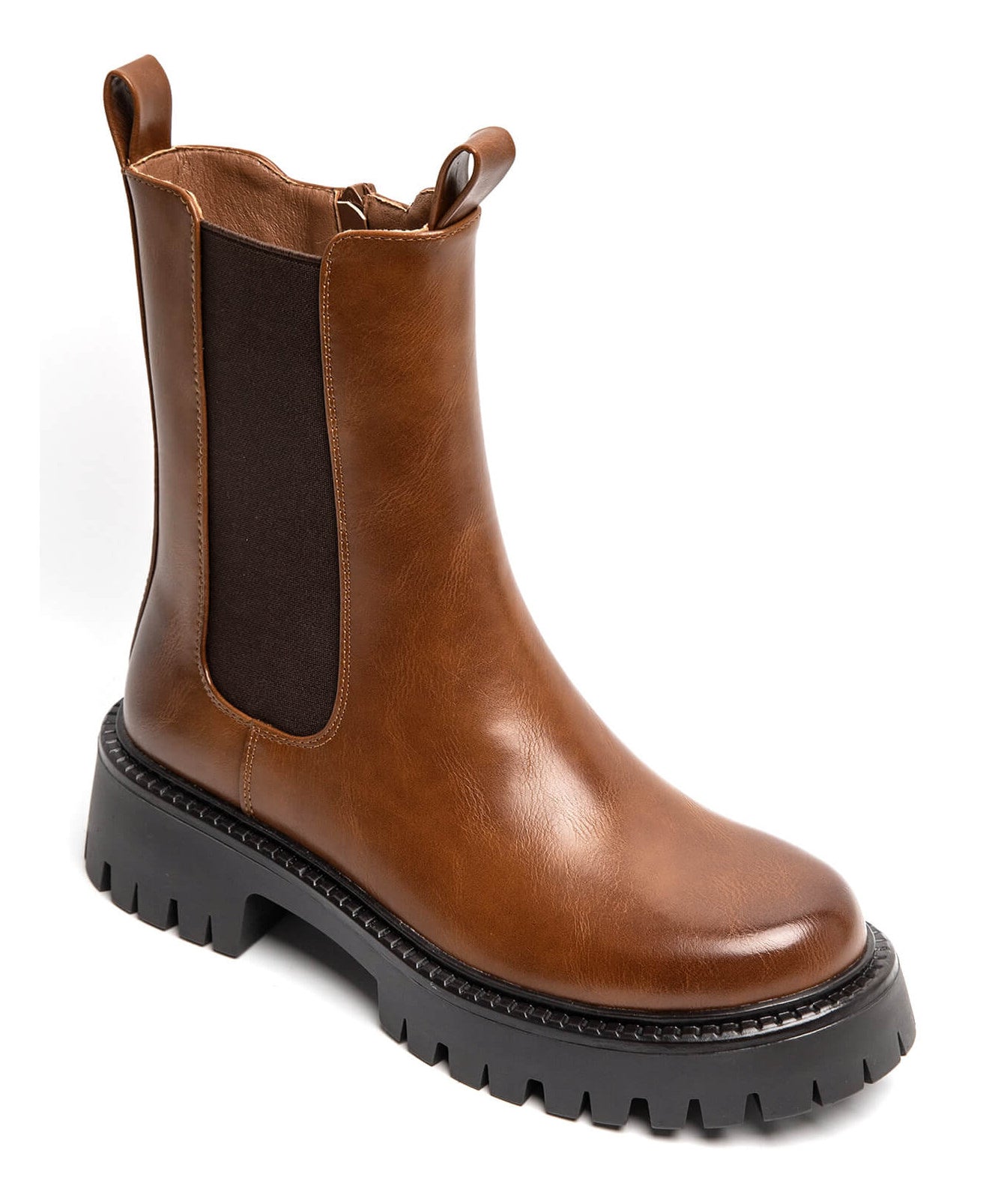 BOTTINES CHELSEA CUIR CARAMEL À SEMELLE ÉPAISSE - Casualmode.fr