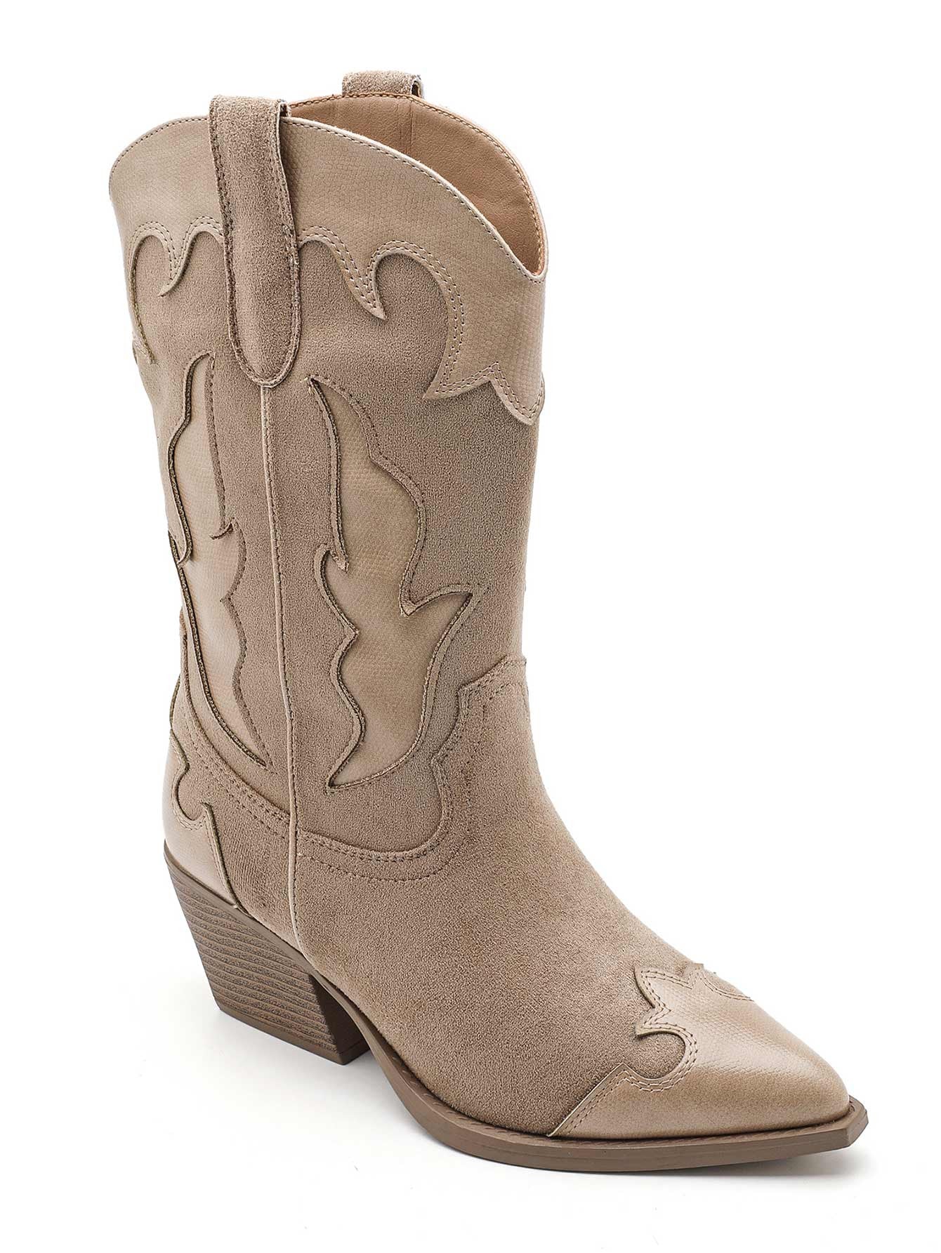 BOTTES COWBOY FEMME BEIGE À TALON – STYLE WESTERN POINTU - Casualmode.fr