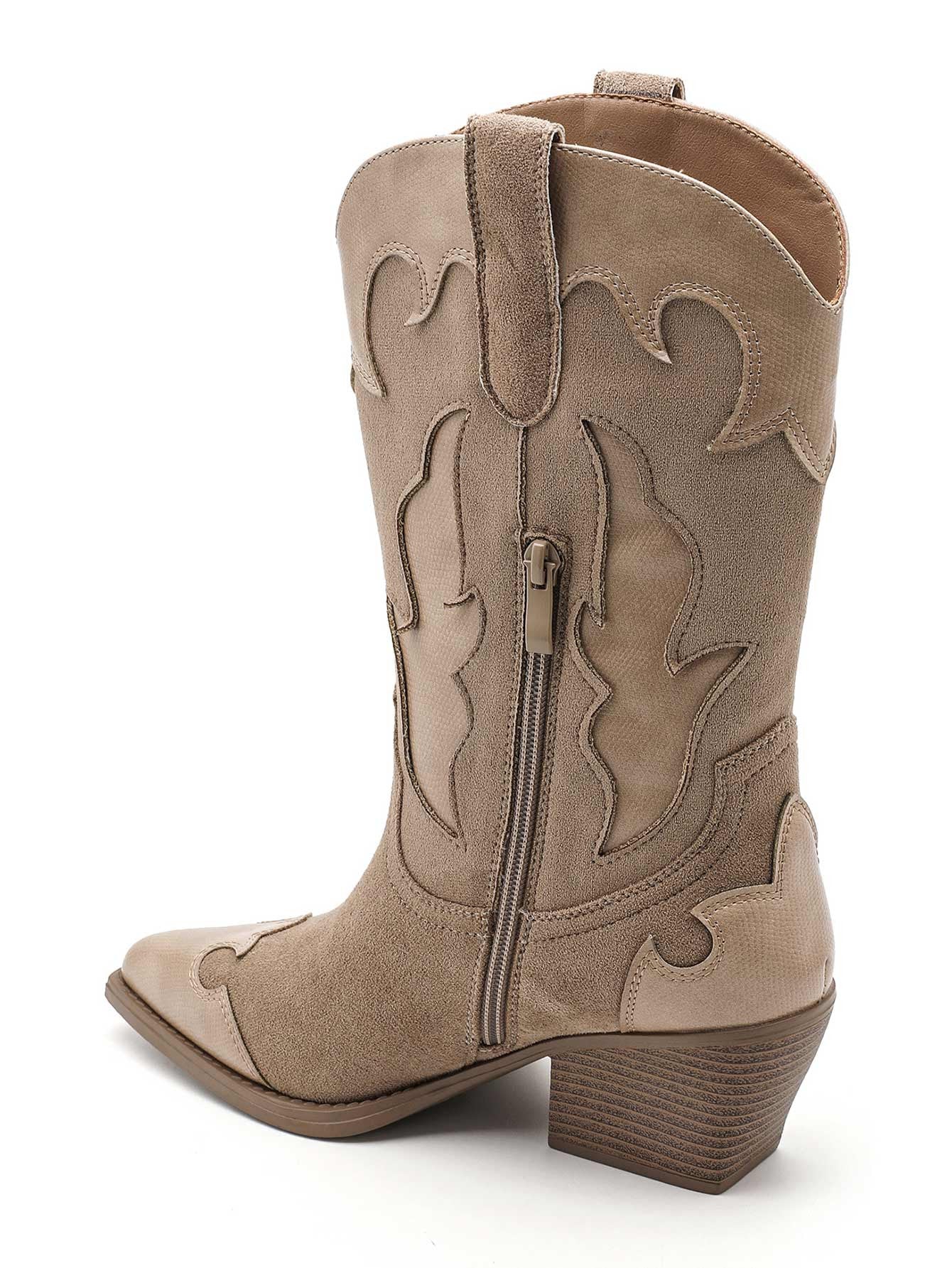 BOTTES COWBOY FEMME BEIGE À TALON – STYLE WESTERN POINTU - Casualmode.fr