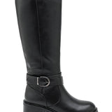 BOTTES NOIRES HAUTES À BOUCLE ET TALON CARRÉ - Casualmode.fr