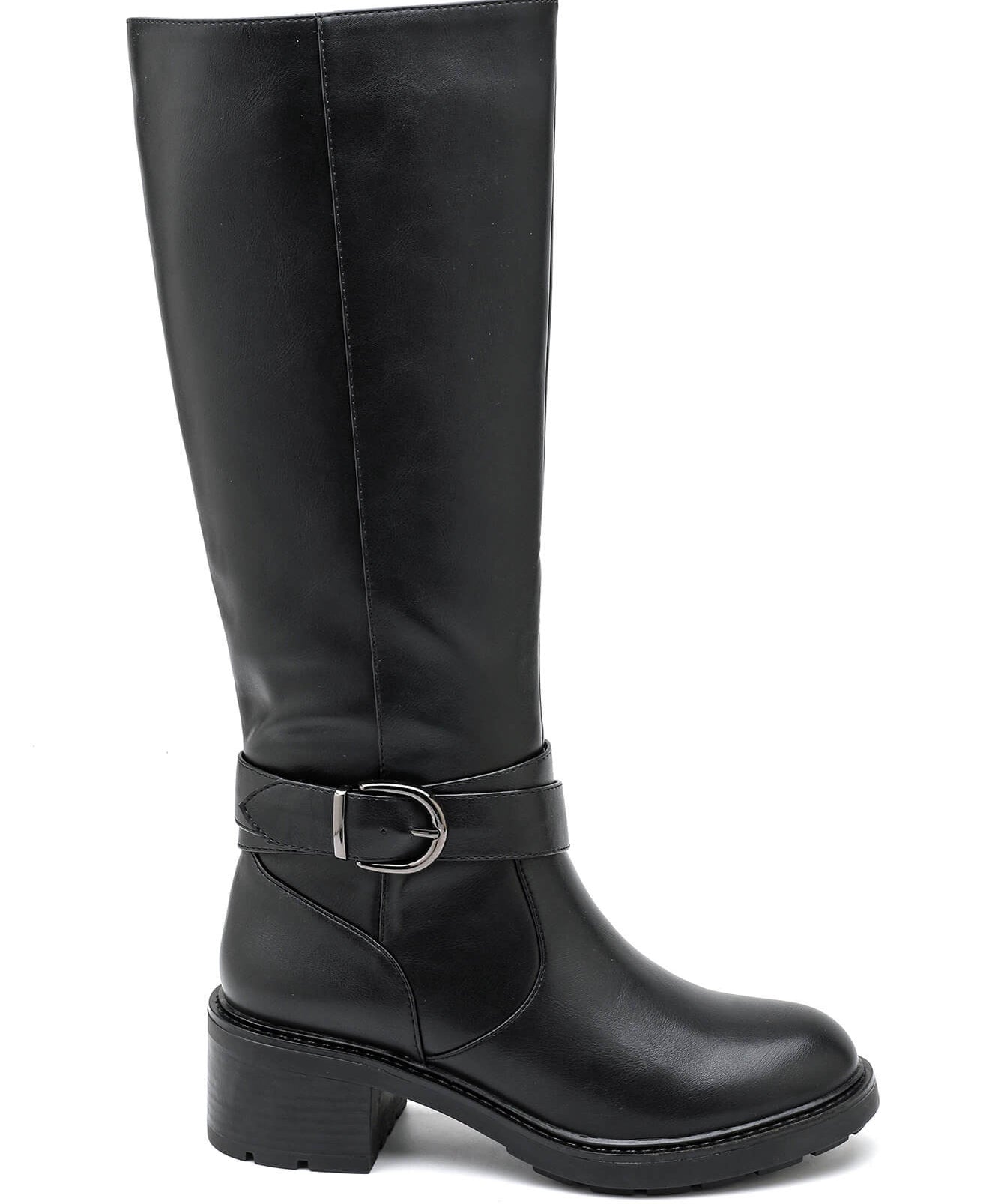 BOTTES NOIRES HAUTES À BOUCLE ET TALON CARRÉ - Casualmode.fr