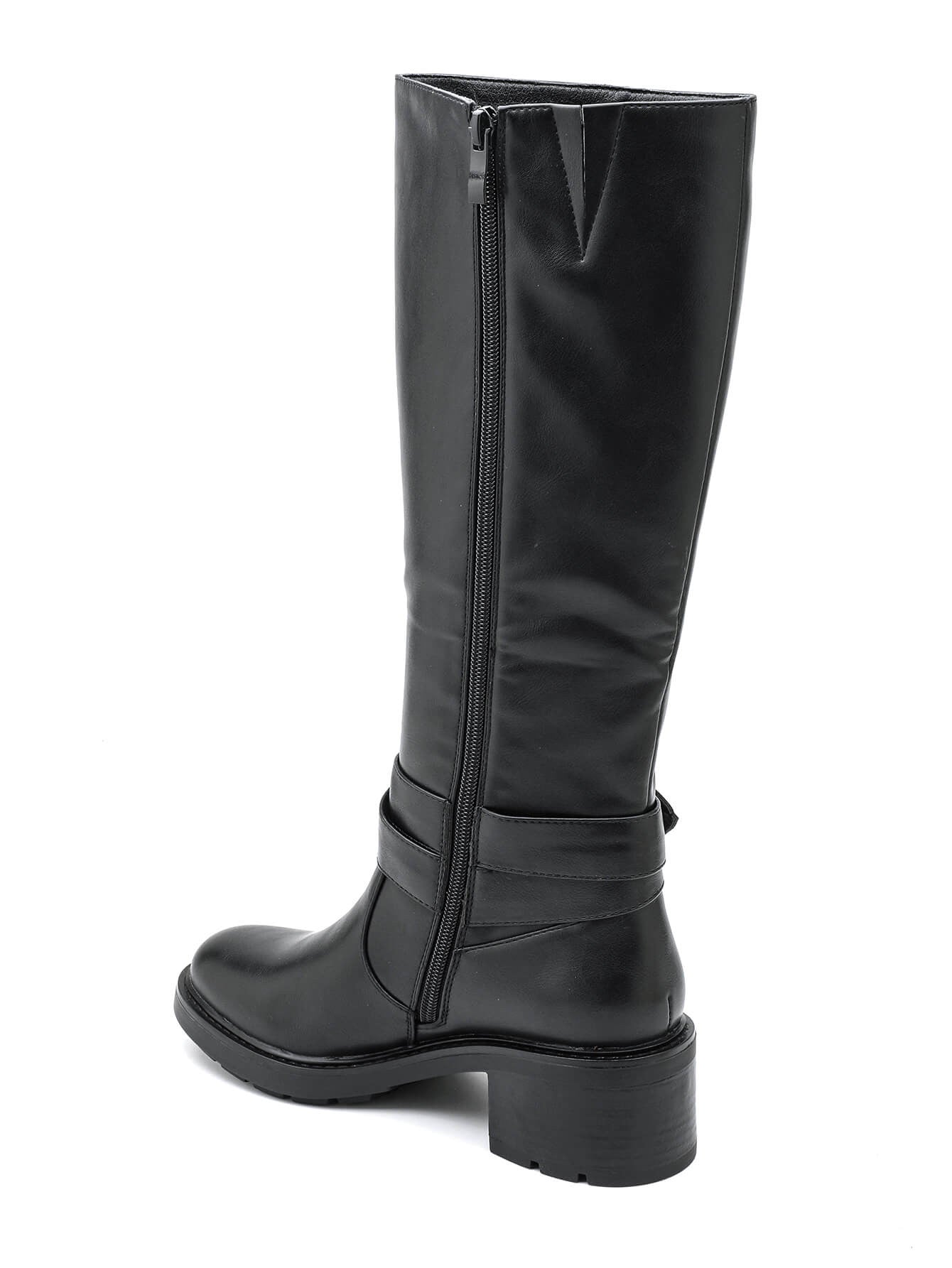 BOTTES NOIRES HAUTES À BOUCLE ET TALON CARRÉ - Casualmode.fr