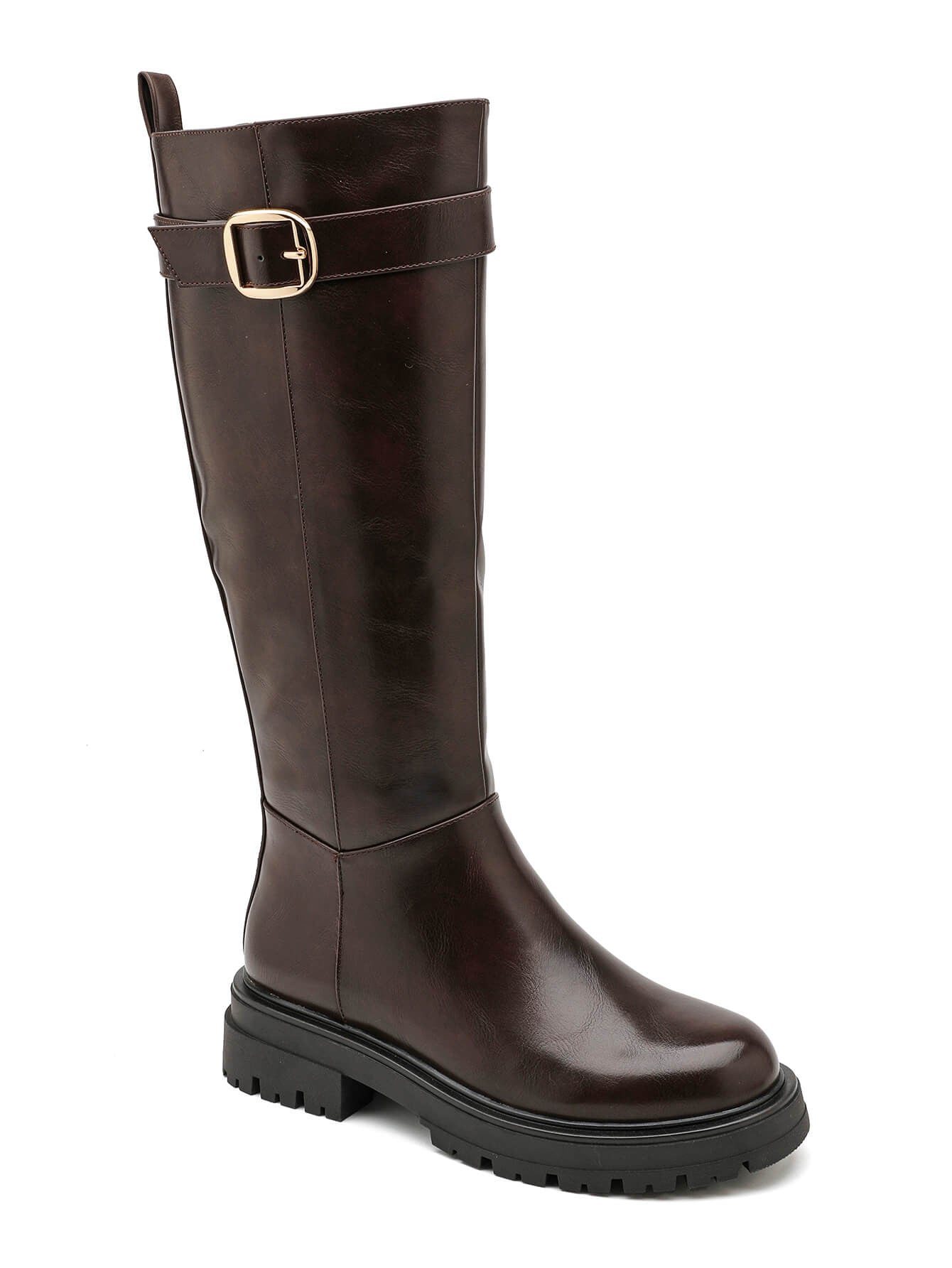 BOTTES FEMME MARRON HAUTE À BOUCLE – TALON 4 CM SEMELLE CRANTÉE - Casualmode.fr
