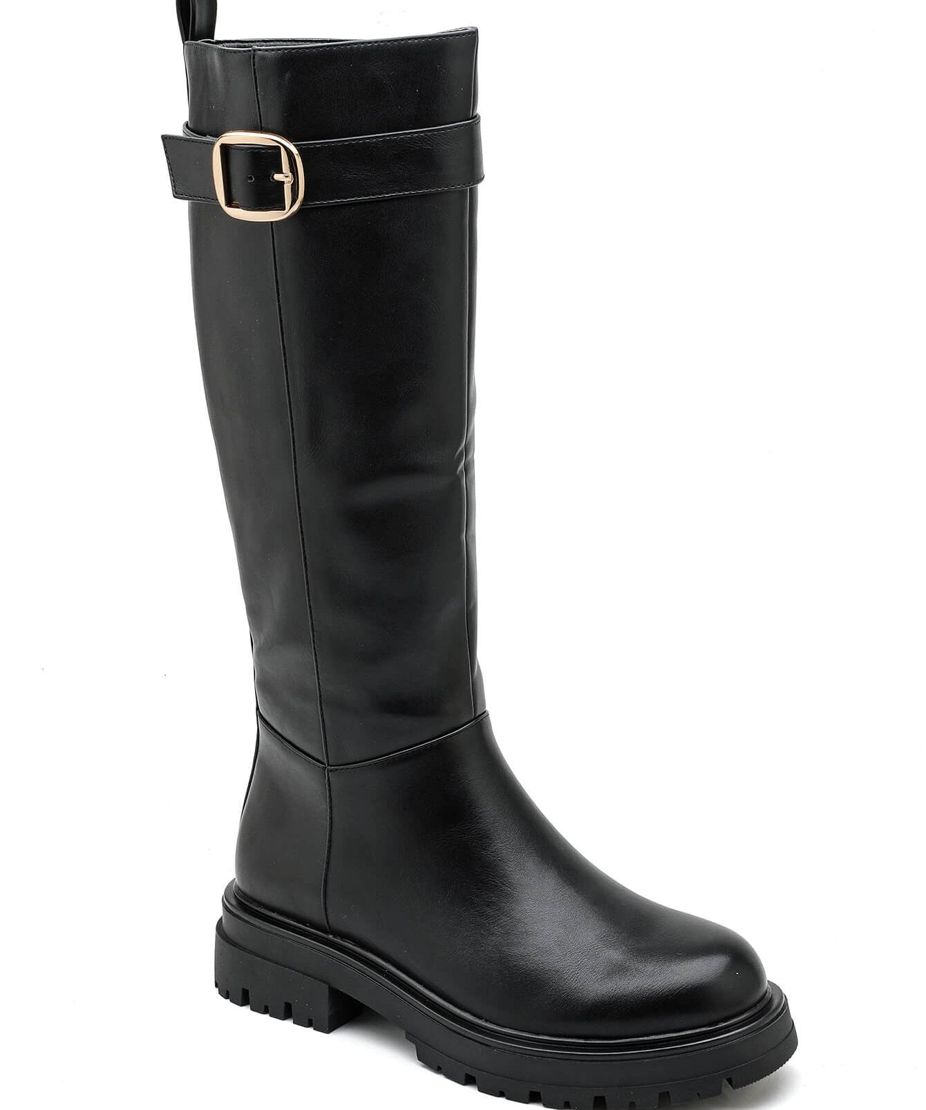 BOTTES NOIRES FEMME HAUTE À BOUCLE – TALON 4 CM SEMELLE CRANTÉE - Casualmode.fr