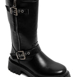 BOTTES NOIRES MOTARDES À BOUCLES ET SEMELLE CRANTÉE - Casualmode.fr