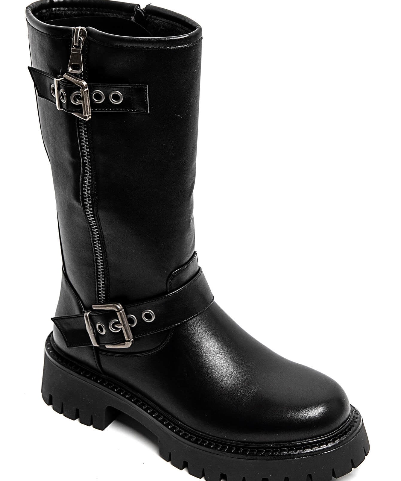 BOTTES NOIRES MOTARDES À BOUCLES ET SEMELLE CRANTÉE - Casualmode.fr