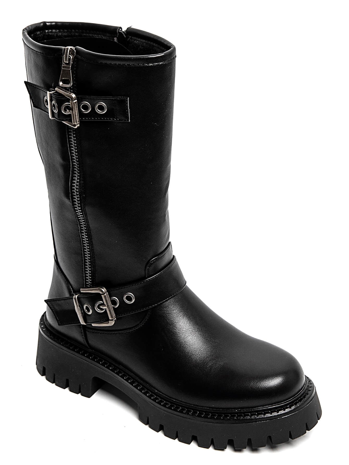 BOTTES NOIRES MOTARDES À BOUCLES ET SEMELLE CRANTÉE - Casualmode.fr