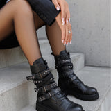 BOTTES NOIRES ROCK À SANGLES ET CLOUS - Casualmode.fr