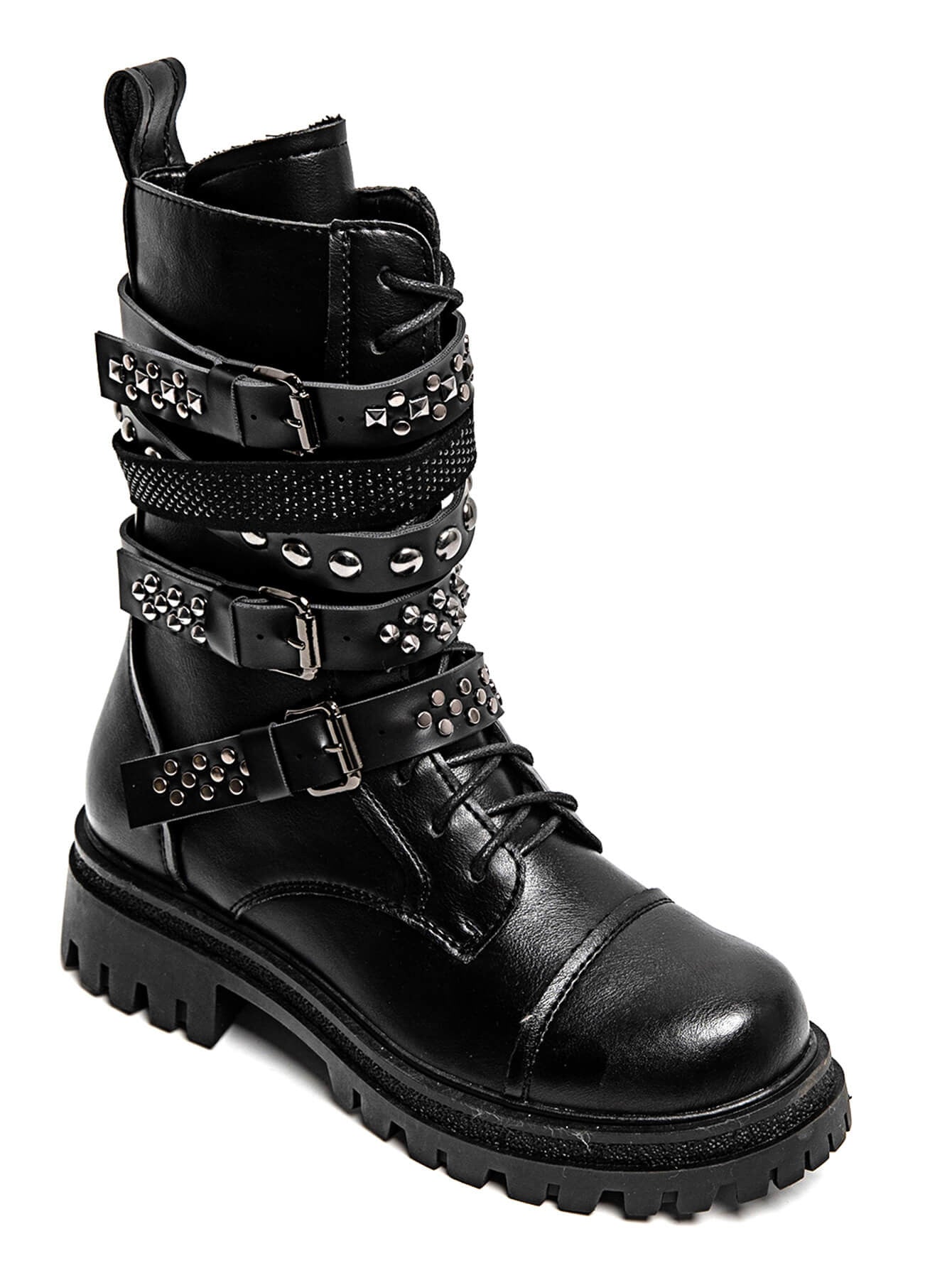 BOTTES NOIRES ROCK À SANGLES ET CLOUS - Casualmode.fr