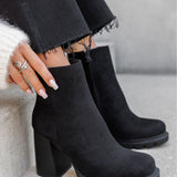 BOTTINES NOIRES À TALON ÉPAIS EN SUÉDINE - Casualmode.fr