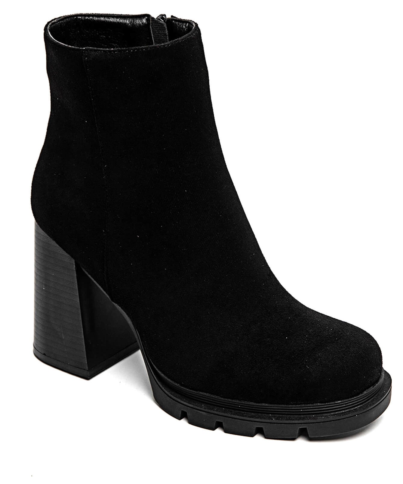 BOTTINES NOIRES À TALON ÉPAIS EN SUÉDINE - Casualmode.fr