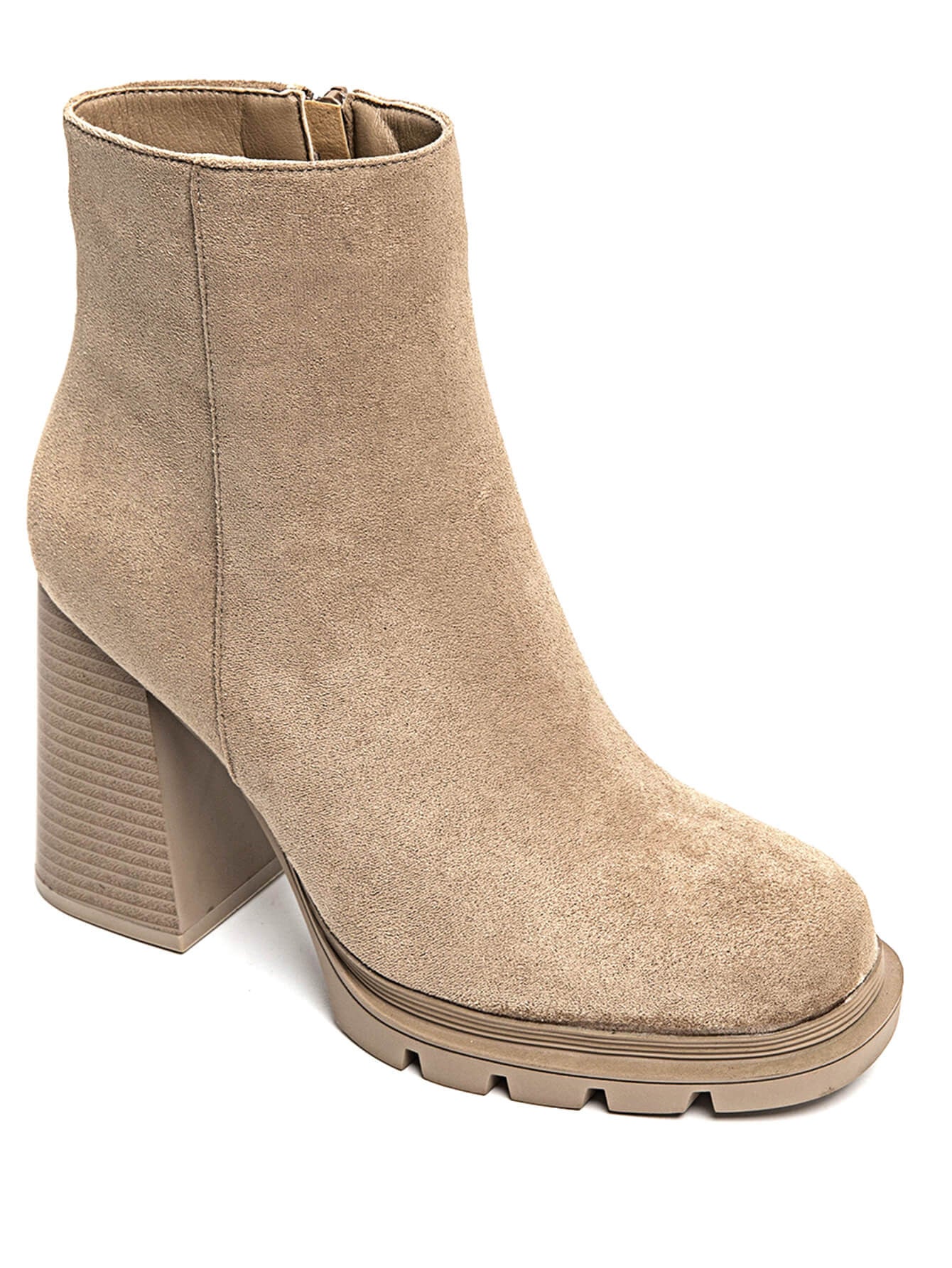BOTTINES BEIGE À TALON ÉPAIS EN SUÉDINE - Casualmode.fr