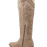 BOTTES COWBOY BEIGE EN SUÉDINE À TALON BAS - Casualmode.fr