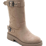 BOTTINES HAUTES TAUPES BIKER TENDANCE - Casualmode.fr
