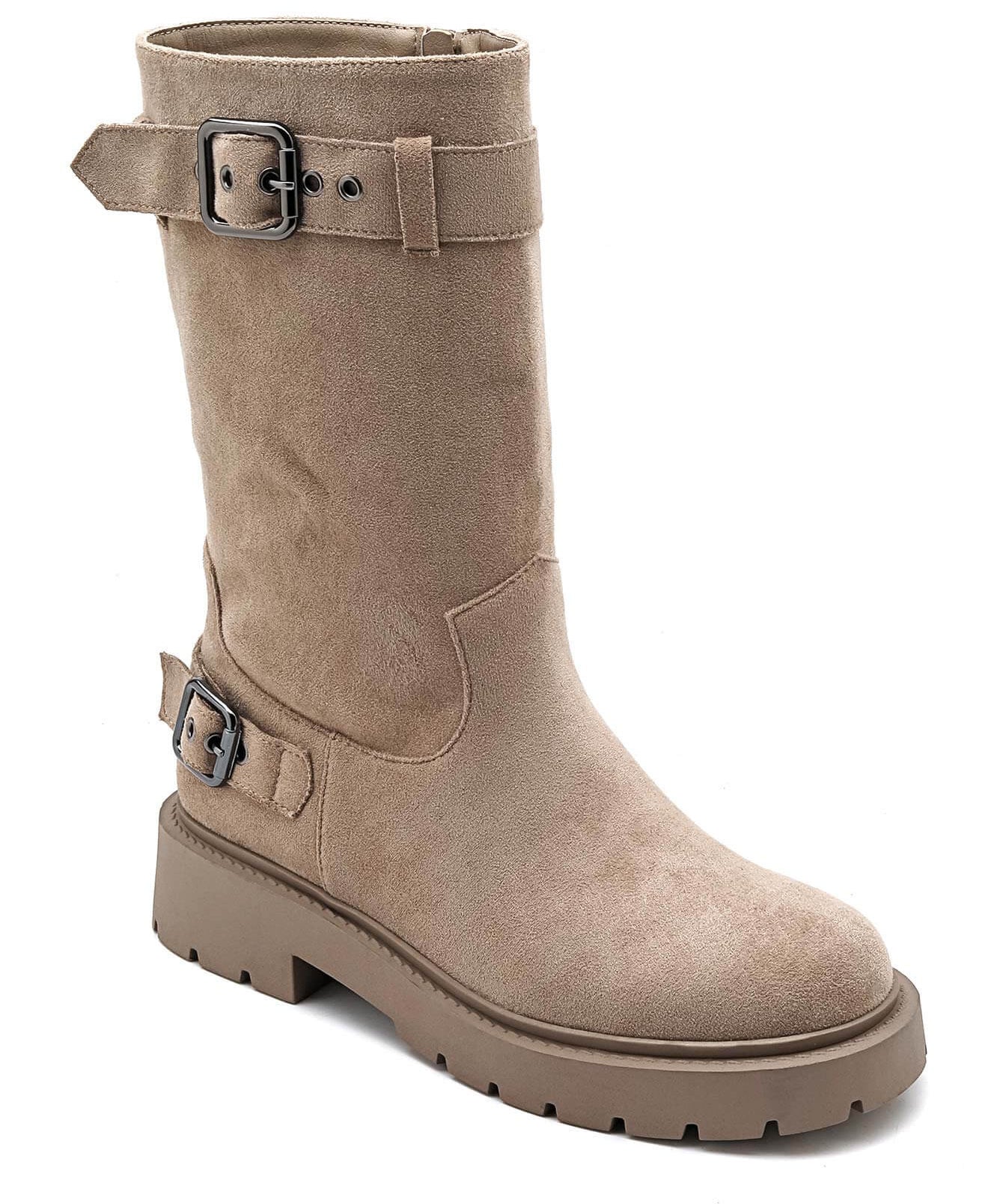 BOTTINES HAUTES TAUPES BIKER TENDANCE - Casualmode.fr