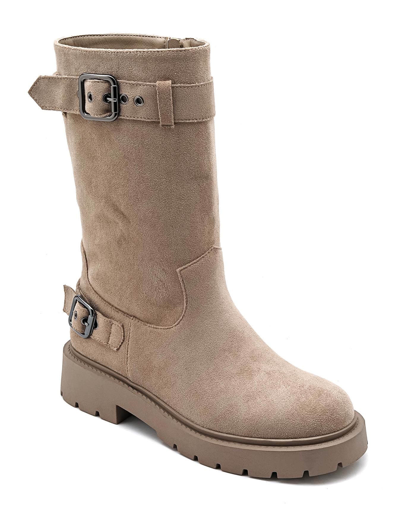 BOTTINES HAUTES TAUPES BIKER TENDANCE - Casualmode.fr