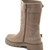 BOTTINES HAUTES TAUPES BIKER TENDANCE - Casualmode.fr