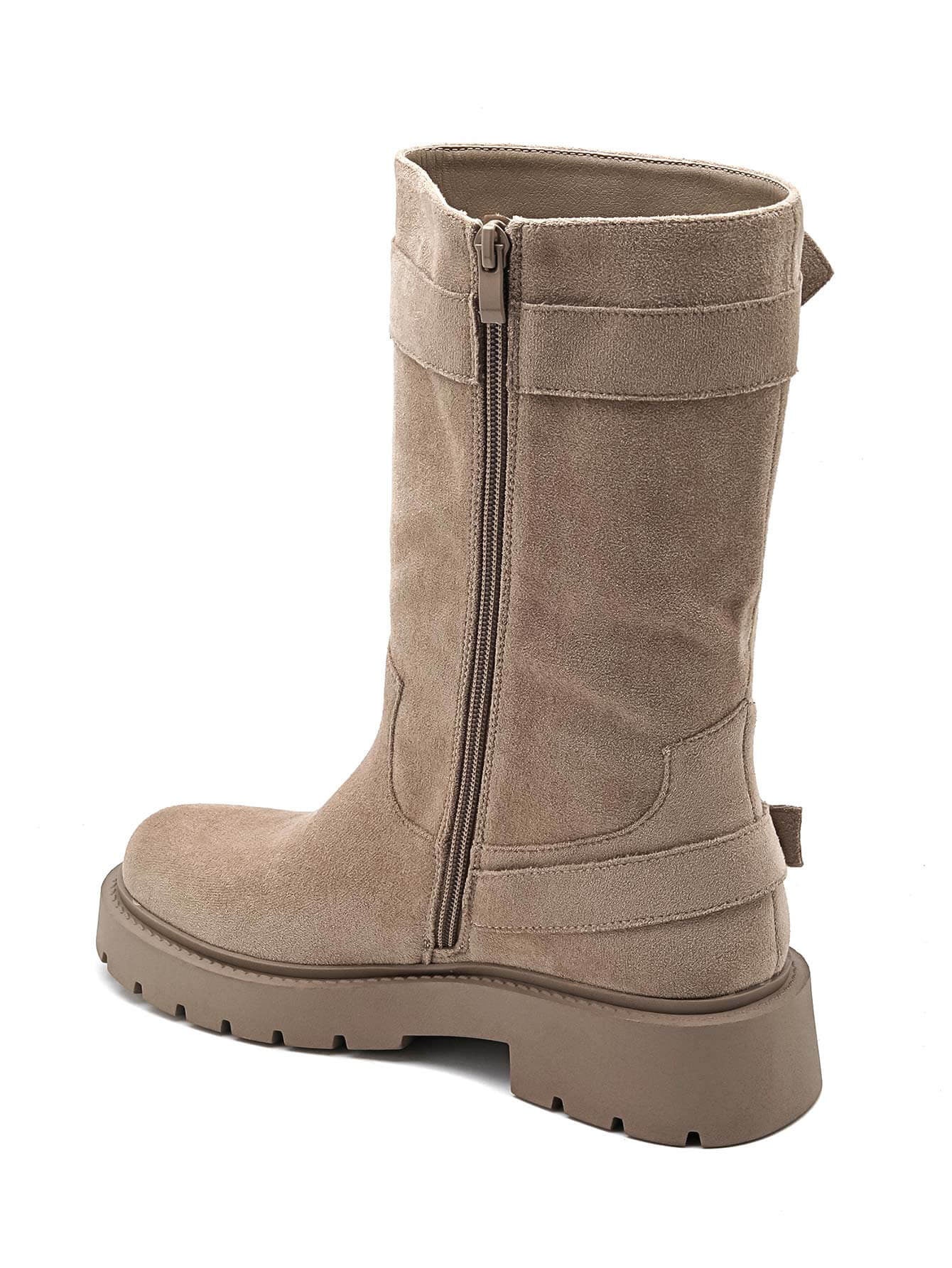 BOTTINES HAUTES TAUPES BIKER TENDANCE - Casualmode.fr