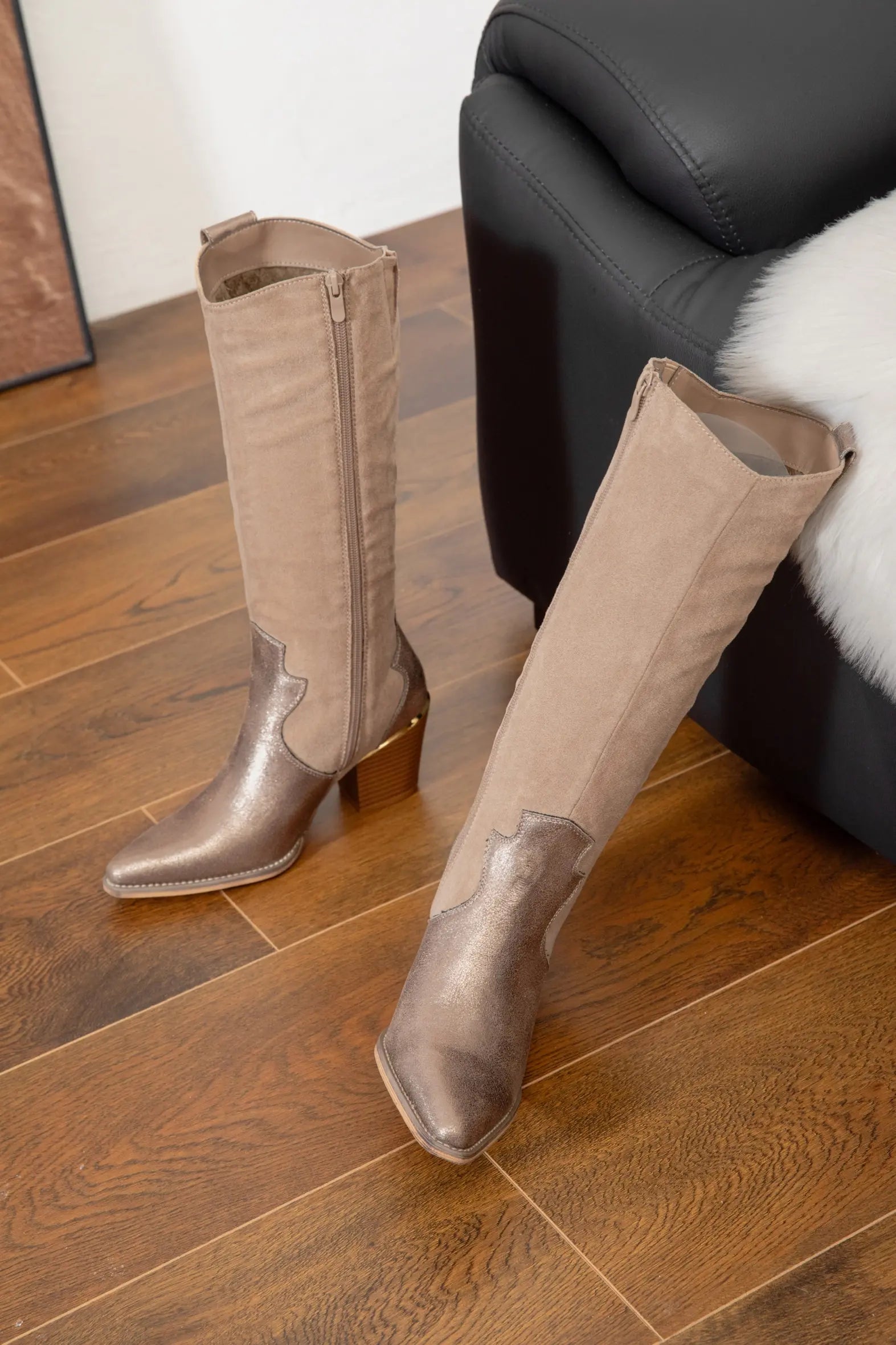 BOTTES COWBOY BEIGE & BRONZE À TALON - Casualmode.fr
