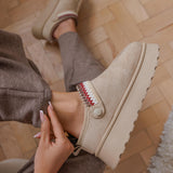 MULES FOURRÉES BEIGE À SEMELLE ÉPAISSE - Casualmode.fr